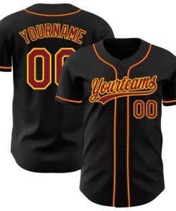 Custom Black Crimson-Gold Authentic Baseball Jersey