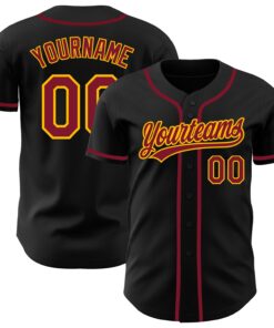 Custom Black Crimson-Gold Authentic Baseball Jersey