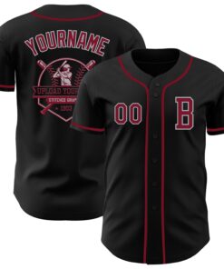 Custom Black Crimson-Gray Authentic Baseball Jersey
