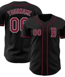 Custom Black Crimson-Gray Authentic Baseball Jersey