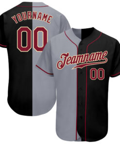 Custom Black Crimson-Gray Authentic Split Fashion Baseball Jersey