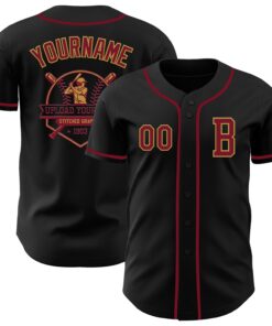 Custom Black Crimson-Old Gold Authentic Baseball Jersey