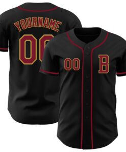 Custom Black Crimson-Old Gold Authentic Baseball Jersey