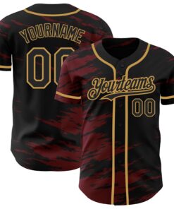 Custom Black Crimson Splash Ink Old Gold Authentic Baseball Jersey