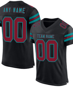 Custom Black Crimson-Teal Mesh Authentic Football Jersey