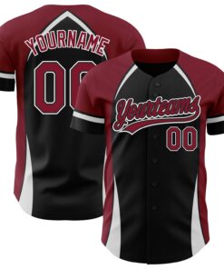 Custom Black Crimson-White 3D Pattern Design Curve Solid Authentic Baseball Jersey