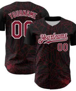 Custom Black Crimson-White 3D Pattern Design Spider Web Authentic Baseball Jersey