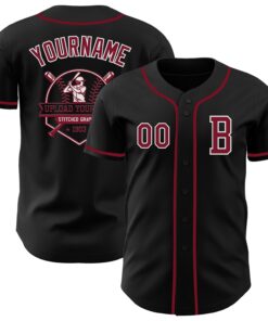Custom Black Crimson-White Authentic Baseball Jersey