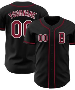 Custom Black Crimson-White Authentic Baseball Jersey