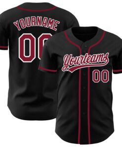Custom Black Crimson-White Authentic Baseball Jersey