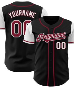 Custom Black Crimson-White Authentic Two Tone Baseball Jersey