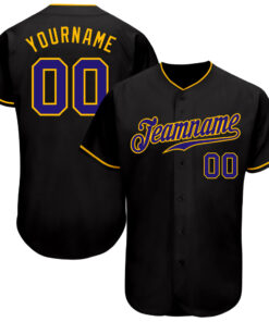 Custom Black Dark Purple-Gold Authentic Baseball Jersey