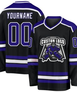 Custom Black Dark Purple-White Hockey Jersey
