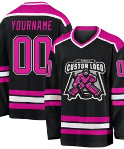 Custom Black Deep Pink-White Hockey Jersey