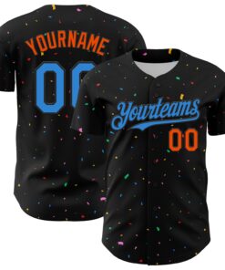 Custom Black Electric Blue-Orange 3D Pattern Design Confetti Authentic Baseball Jersey
