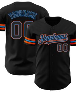 Custom Black Electric Blue-Orange Authentic Baseball Jersey