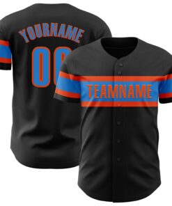 Custom Black Electric Blue-Orange Authentic Baseball Jersey