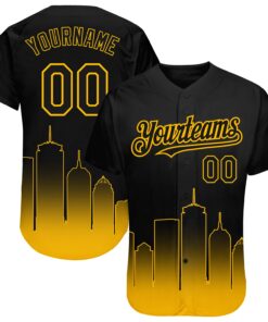 Custom Black Gold 3D Boston City Edition Fade Fashion Authentic Baseball Jersey