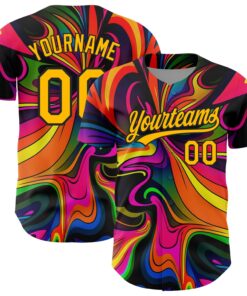 Custom Black Gold 3D Pattern Design Abstract Painting Authentic Baseball Jersey