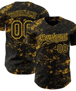 Custom Black Gold 3D Pattern Design Abstract Splatter Texture Authentic Baseball Jersey