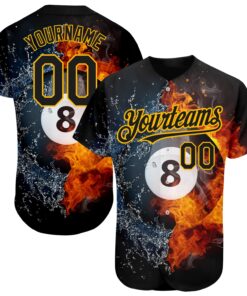Custom Black Gold 3D Pattern Design Billiards Snooker 8 Ball Authentic Baseball Jersey