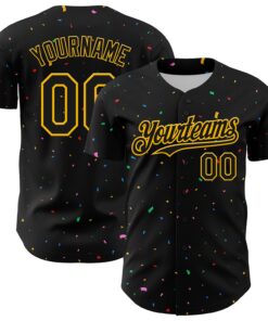 Custom Black Gold 3D Pattern Design Confetti Authentic Baseball Jersey