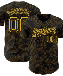 Custom Black Gold 3D Pattern Design Curve Lines Authentic Baseball Jersey
