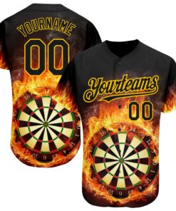 Custom Black Gold 3D Pattern Design Flame Dart Board Authentic Baseball Jersey