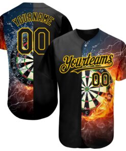 Custom Black Gold 3D Pattern Design Flame Dart Board Authentic Baseball Jersey