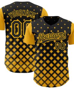 Custom Black Gold 3D Pattern Design Geometric Shapes Authentic Baseball Jersey