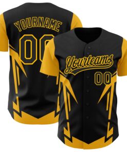 Custom Black Gold 3D Pattern Design Side Sharp Edges Authentic Baseball Jersey
