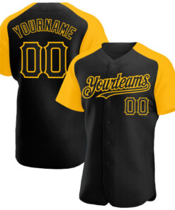 Custom Black Gold Authentic Raglan Sleeves Baseball Jersey