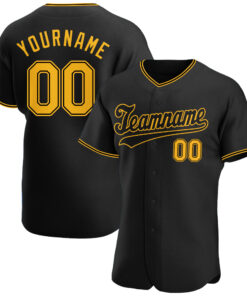 Custom Black Gold-Black Authentic Baseball Jersey