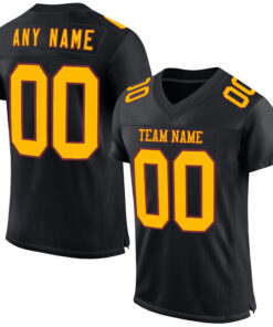 Custom Black Gold-Burgundy Mesh Authentic Football Jersey