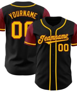 Custom Black Gold-Crimson Authentic Two Tone Baseball Jersey