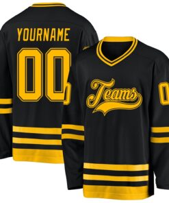 Custom Black Gold Hockey Jersey