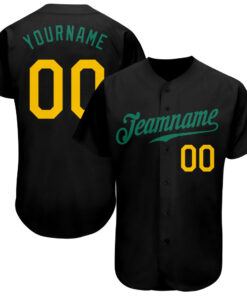 Custom Black Gold-Kelly Green Authentic Baseball Jersey
