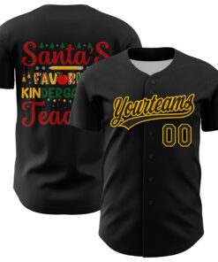 Custom Black Gold Kelly Green-Red 3D Funny Christmas Authentic Baseball Jersey