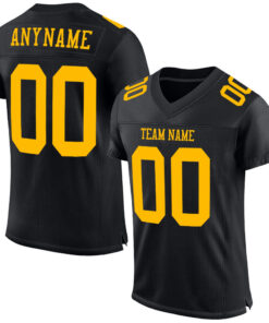 Custom Black Gold Mesh Authentic Football Jersey