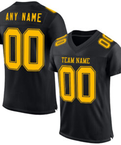 Custom Black Gold Mesh Authentic Football Jersey