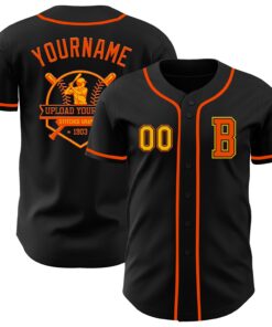Custom Black Gold-Orange Authentic Baseball Jersey