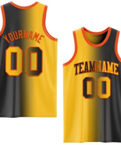 Custom Black Gold-Orange Authentic Gradient Fashion Basketball Jersey