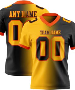 Custom Black Gold-Orange Mesh Authentic Gradient Fashion Football Jersey