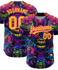 Custom Black Gold-Pink 3D Pattern Design Abstract Monsters Authentic Baseball Jersey