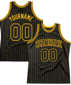Custom Black Gold Pinstripe Black-Gold Authentic Basketball Jersey