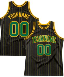 Custom Black Gold Pinstripe Kelly Green-Gold Authentic Basketball Jersey