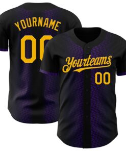 Custom Black Gold-Purple 3D Pattern Design Geometric Shapes Authentic Baseball Jersey