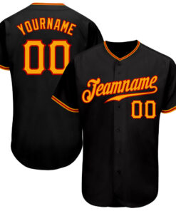 Custom Black Gold-Red Authentic Baseball Jersey
