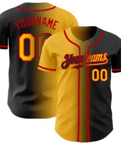 Custom Black Gold-Red Authentic Gradient Fashion Baseball Jersey