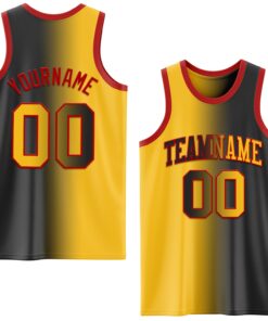 Custom Black Gold-Red Authentic Gradient Fashion Basketball Jersey